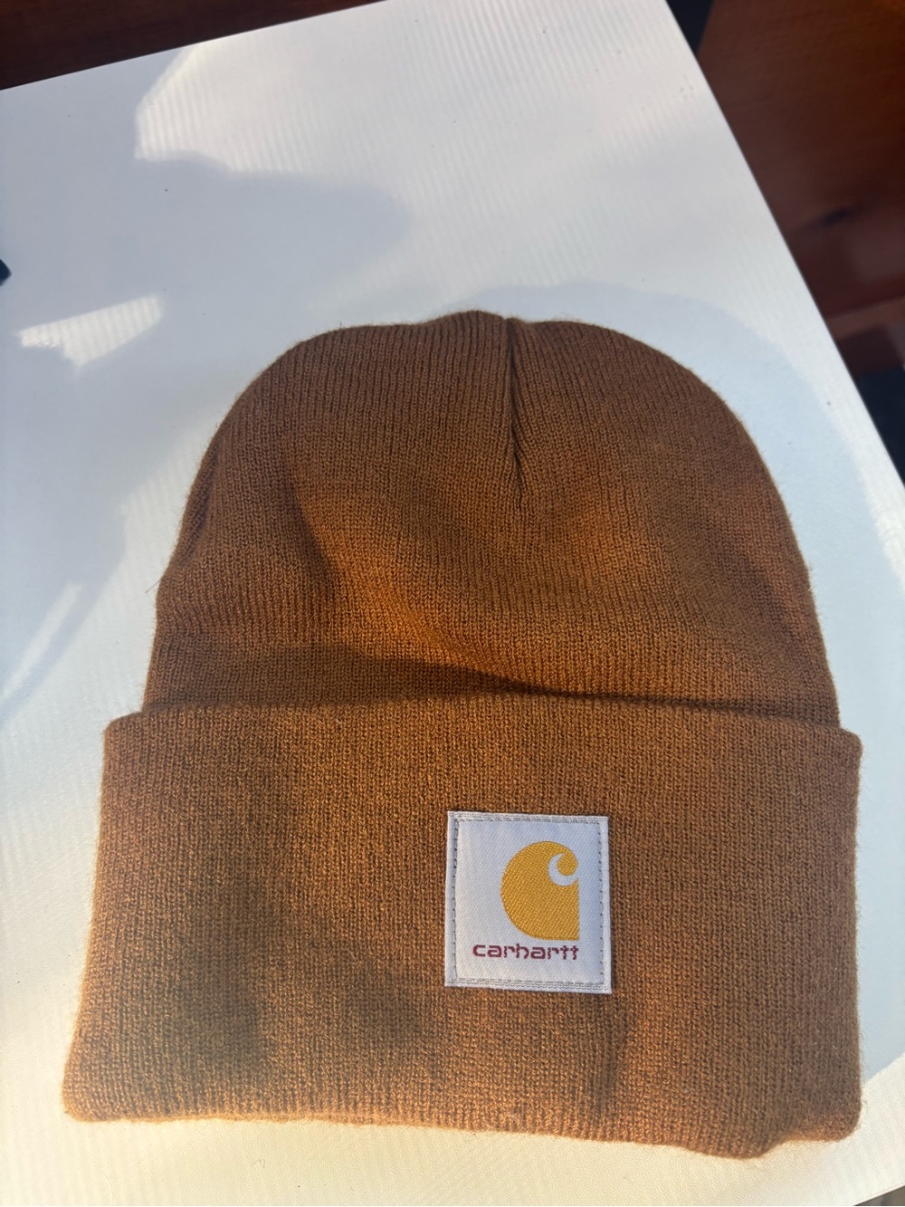Carhartt Brown Cuffed Knit Beanie with Logo Patch